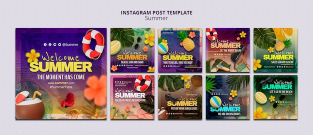 PSD gratuit publications instagram de la saison estivale