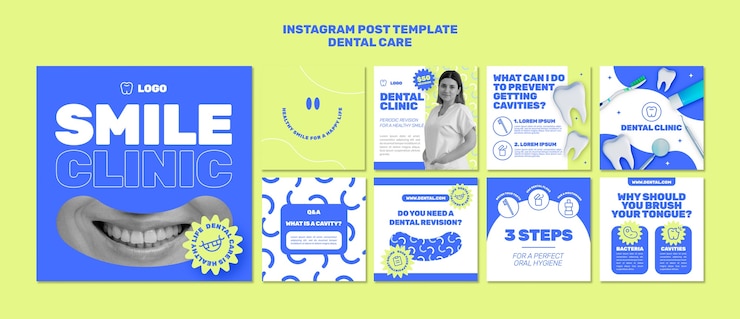 PSD gratuit publications instagram de soins dentaires au design plat