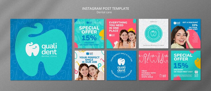 PSD gratuit publications instagram de soins dentaires au design plat