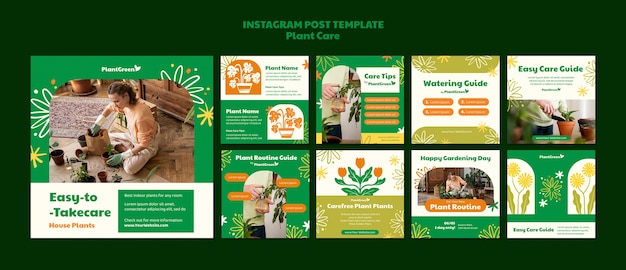 PSD gratuit publications instagram de soins des plantes au design plat