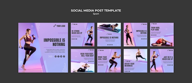 PSD gratuit publications sur les réseaux sociaux de concept de sport