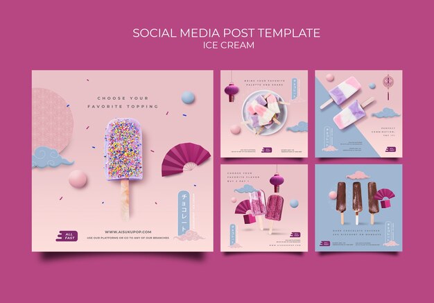 Publications sur les réseaux sociaux de crème glacée