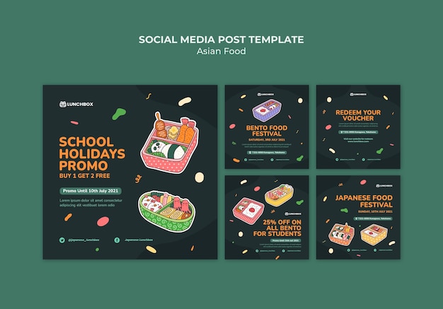 PSD gratuit publications sur les réseaux sociaux de cuisine asiatique