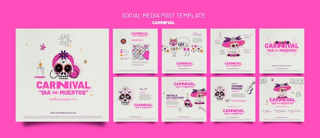 PSD gratuit publications sur les réseaux sociaux du carnaval de dia de muertos