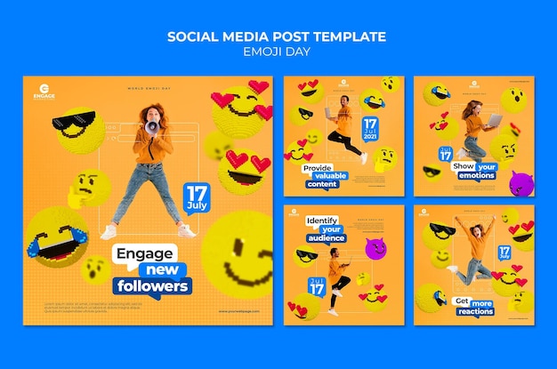 PSD gratuit publications sur les réseaux sociaux du jour emoji