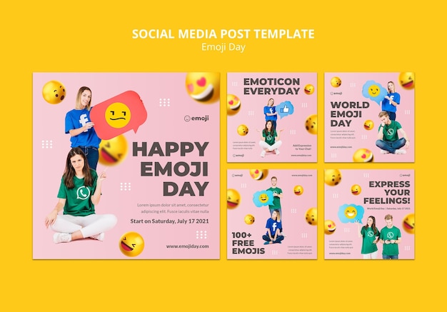 PSD gratuit publications sur les réseaux sociaux du jour emoji