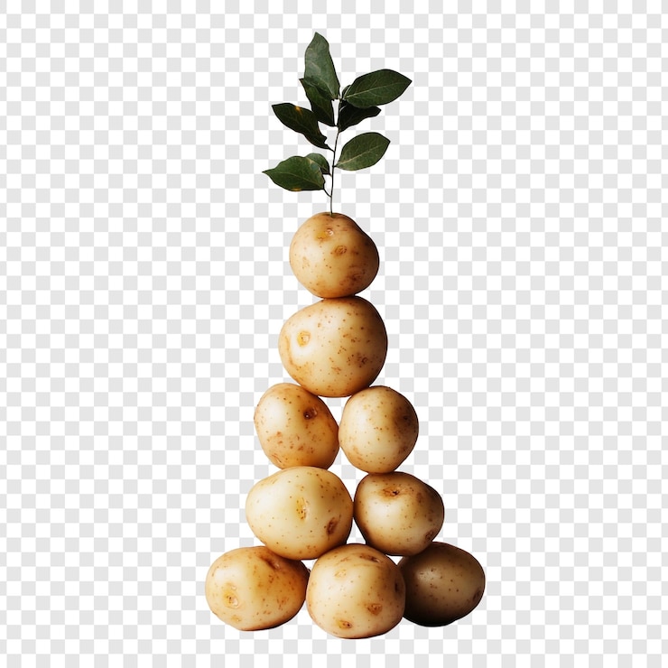 PSD gratuit la pyramide de la pomme de terre aux feuilles vertes est une nature morte unique