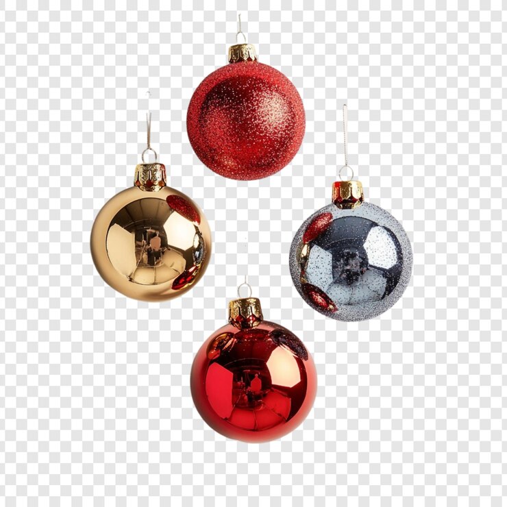 PSD gratuit quatre ornements de noël en or rouge et en argent