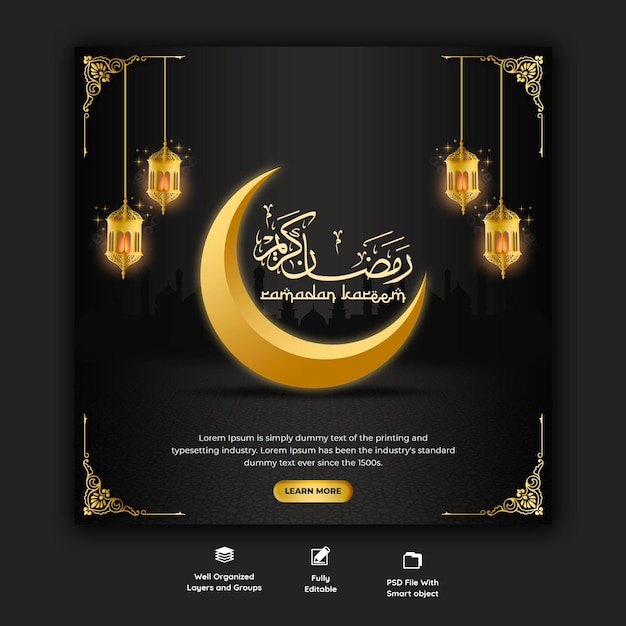 Ramadan Kareem Festival Islamique Traditionnel Bannière De Médias Sociaux Religieux