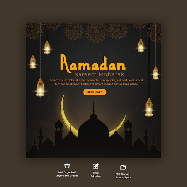 Ramadan Kareem Festival Islamique Traditionnel Bannière De Médias Sociaux Religieux