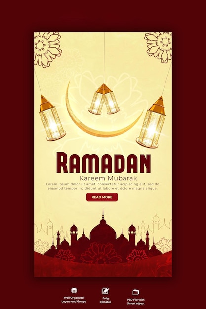PSD gratuit ramadan kareem fête islamique traditionnelle histoire religieuse instagram et facebook