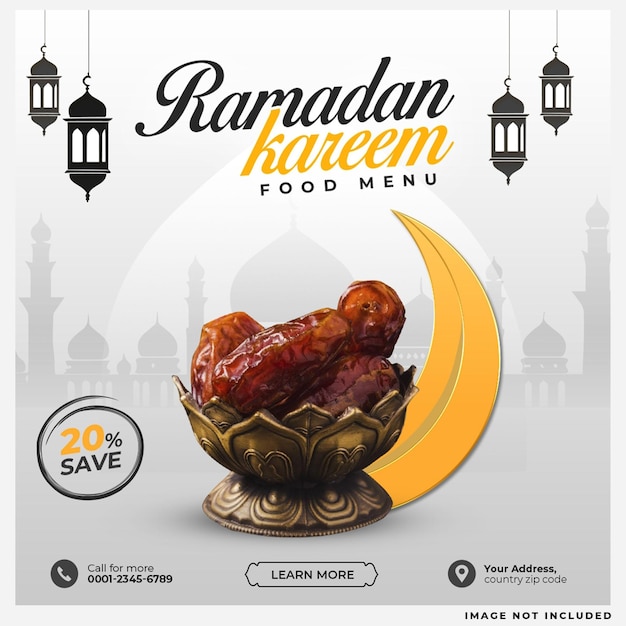 PSD gratuit ramadhan kareem menu post modèle de conception des médias sociaux