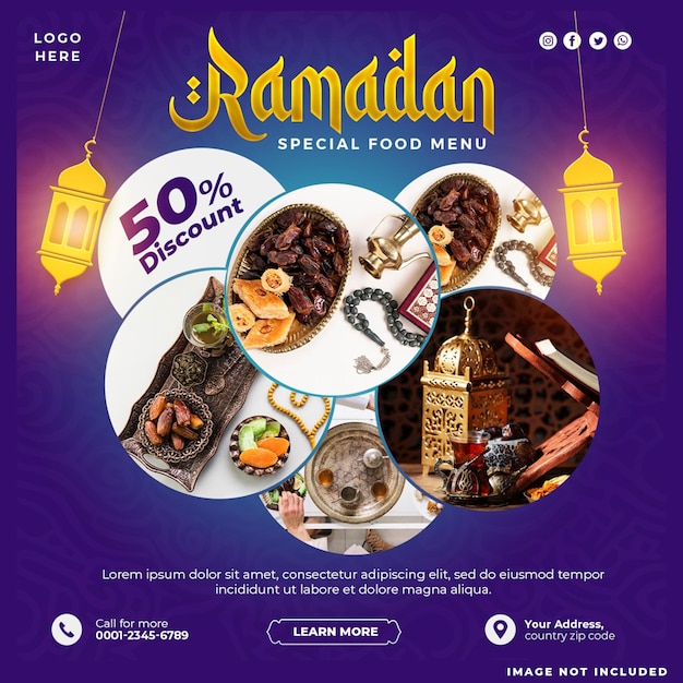 PSD gratuit ramadhan kareem menu post modèle de conception des médias sociaux