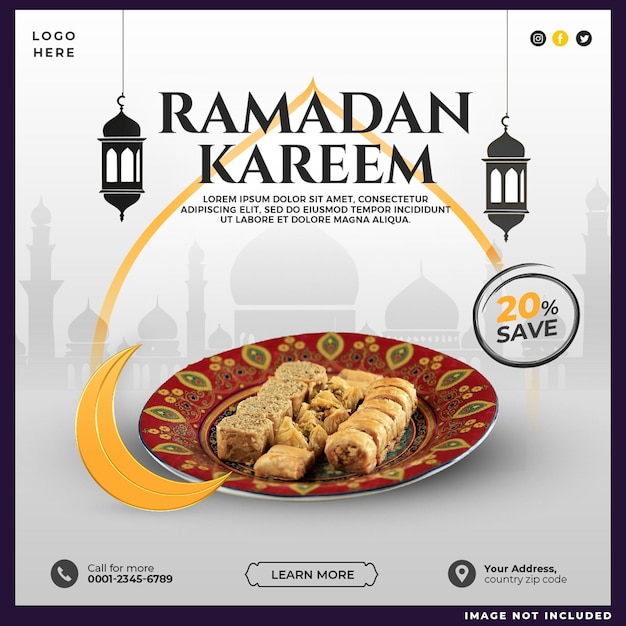 PSD gratuit ramadhan kareem menu spécial de nourriture modèle de post de conception de médias sociaux
