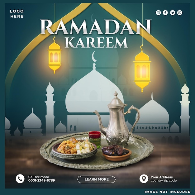 PSD gratuit ramadhan kareem menu spécial de nourriture modèle de post de conception de médias sociaux