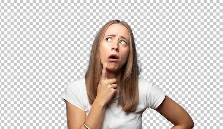 PSD gratuit avec un regard surpris, nerveux, inquiet ou effrayé, regardant de côté vers l'espace de copie
