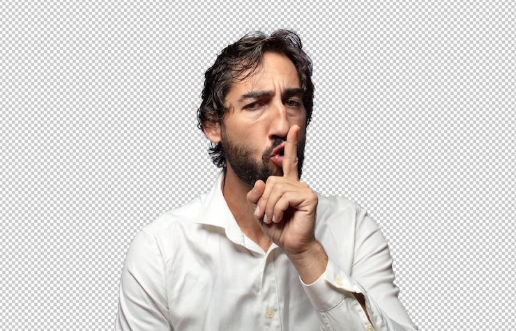 PSD gratuit regardant sérieux et croisé avec le doigt pressé sur les lèvres exigeant le silence ou le silence gardant un secret