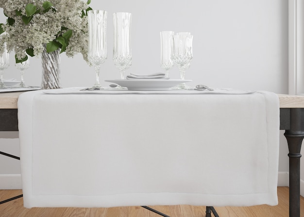 PSD gratuit réglage de la table blanche avec vase à fleurs