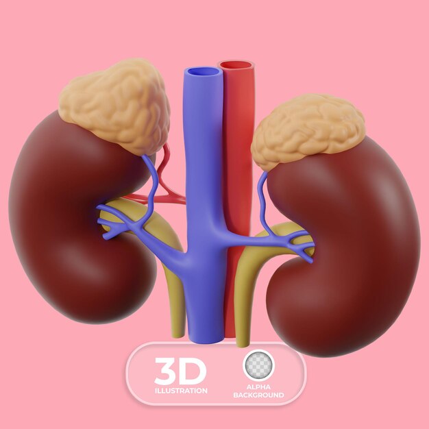 Les reins avec les glandes surrénales illustration 3D