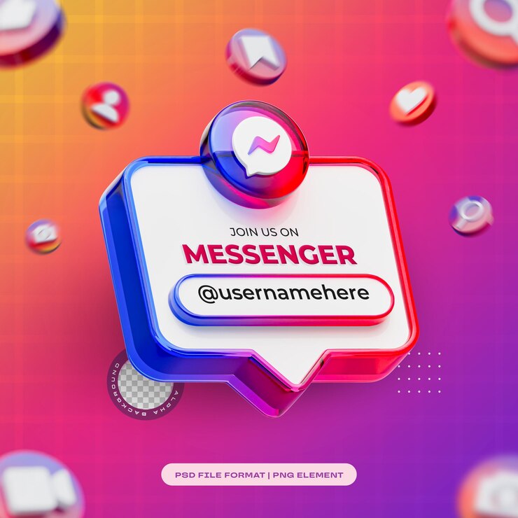 PSD gratuit rejoignez-nous sur le profil du messager les médias sociaux render 3d isolé pour la composition