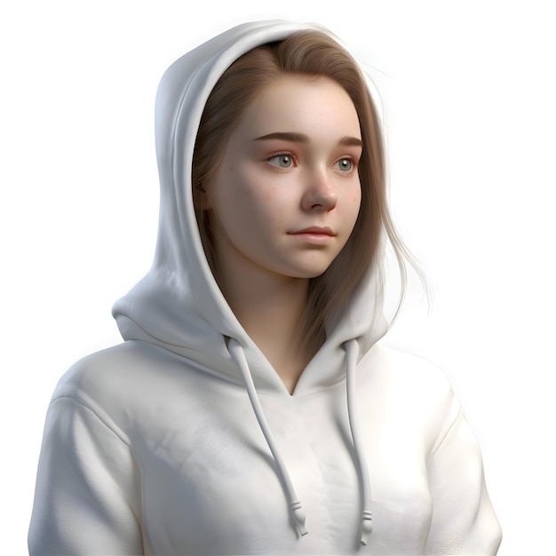 PSD gratuit rendering 3d d'une adolescente avec une cape blanche isolée sur un fond blanc