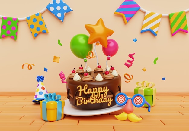 Rendering 3D de l'anniversaire à la maison illustration
