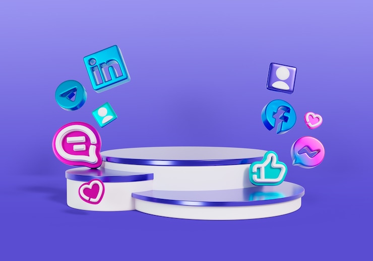 PSD gratuit rendering 3d de l'arrière-plan du podium de vente des médias sociaux