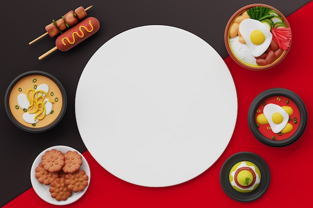 PSD gratuit rendering 3d d'une bannière blanche de nourriture coréenne