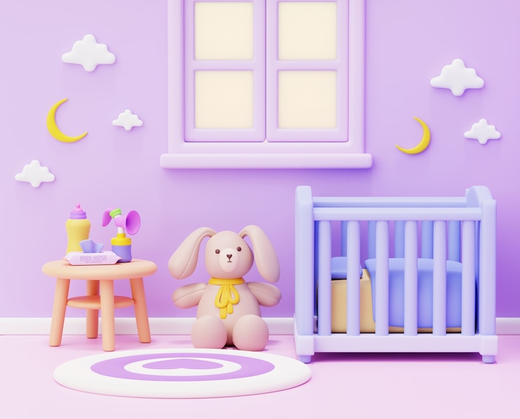 PSD gratuit rendering 3d de la chambre du bébé