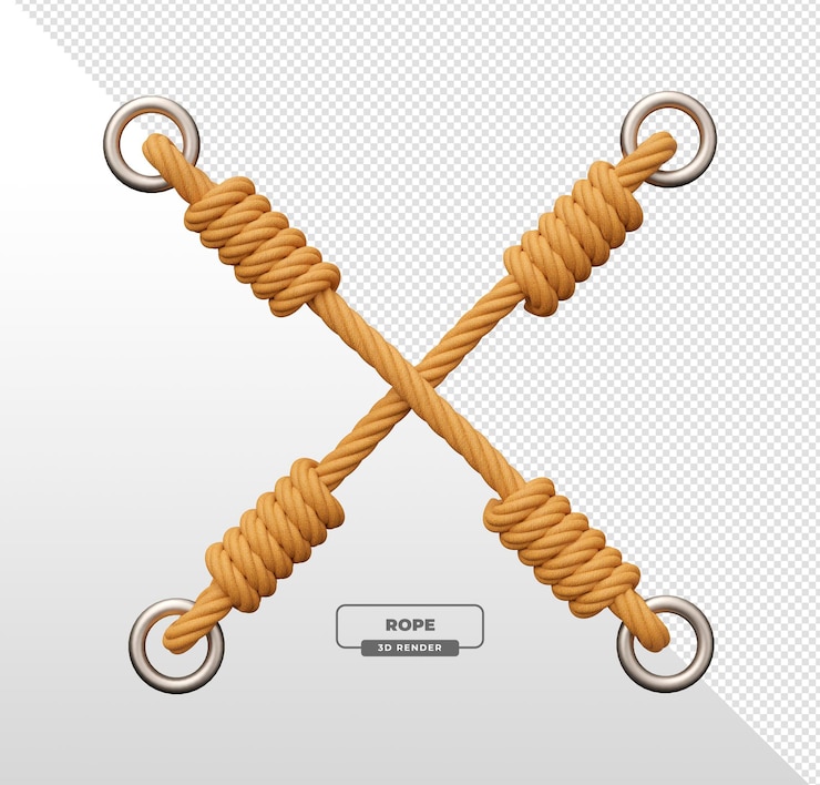 PSD gratuit rendering 3d de cordes croisées avec nœuds et anneaux métalliques