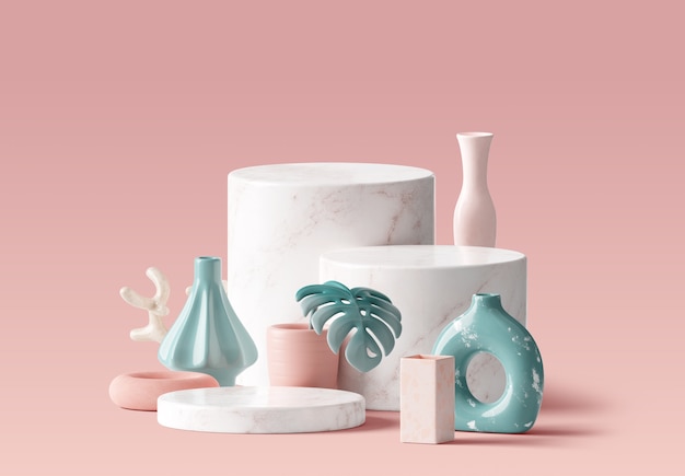 PSD gratuit rendering 3d du podium de vente de vases