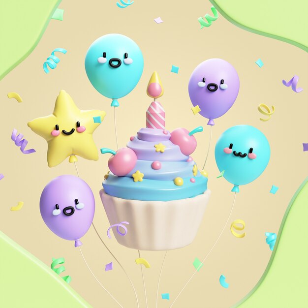 Rendering 3D des éléments du joyeux anniversaire
