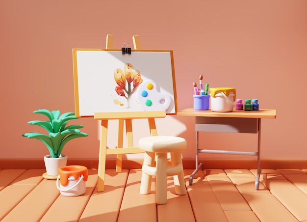 Rendering 3d De L'illustration Du Studio D'art