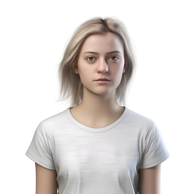 Rendering 3d D'une Jeune Femme Avec Une Expression Sérieuse Sur Son Visage