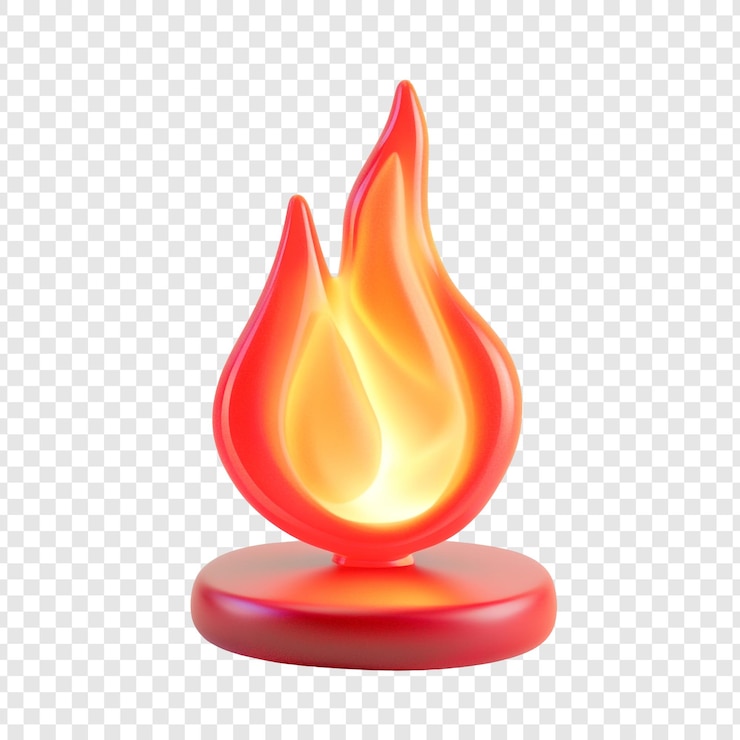 PSD gratuit rendering 3d d'une lampe à flamme réaliste brillant aux teintes orange et rouge isolée sur un fond transparent