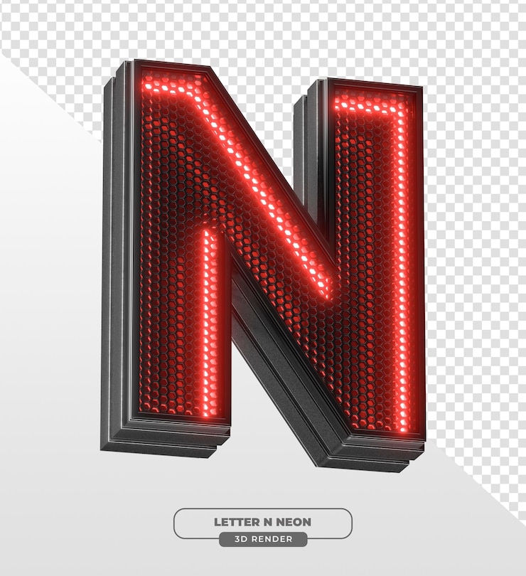 PSD gratuit rendering 3d de la lettre n au néon