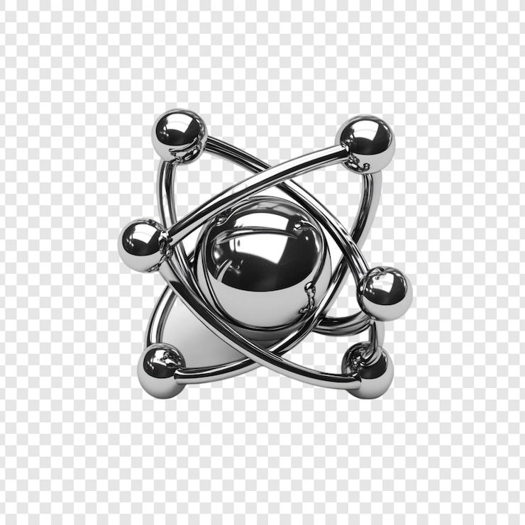 PSD gratuit rendering 3d d'un modèle d'atome de chrome brillant science, technologie et innovation