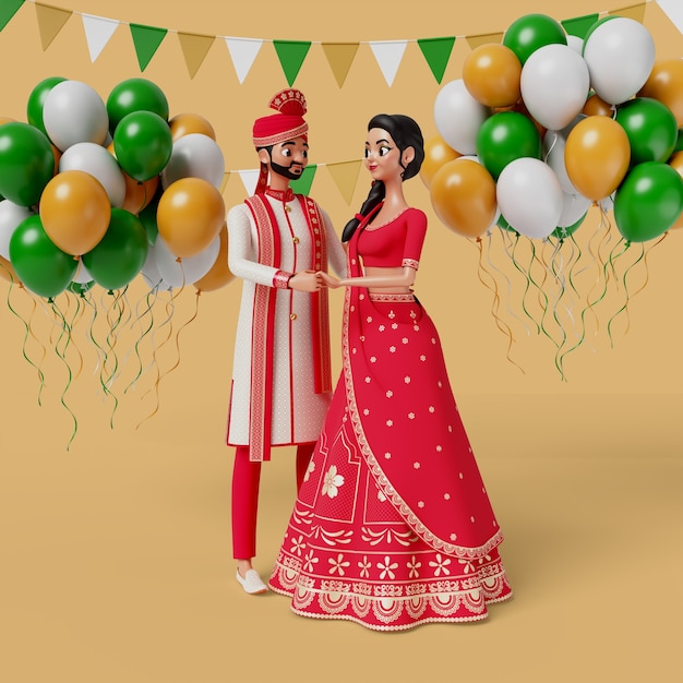 PSD gratuit rendering 3d de personnages de mariage indiens