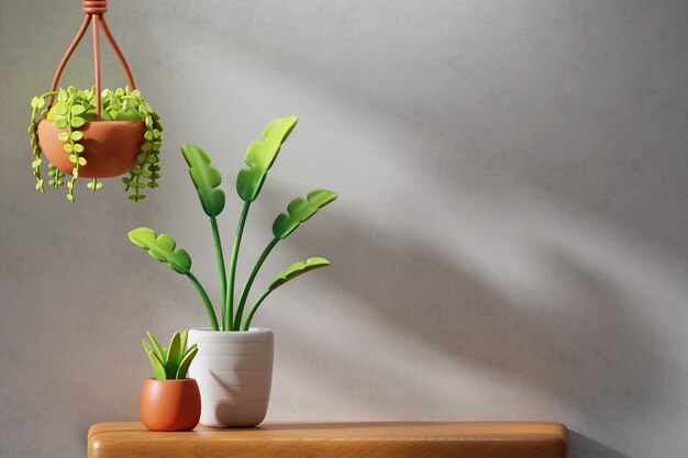 Rendering 3D de plantes et d'arbres à la nature morte