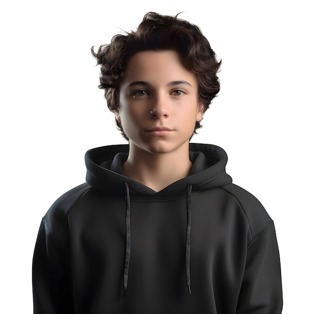 PSD gratuit rendering numérique 3d d'un adolescent avec un capuchon noir isolé sur un fond blanc