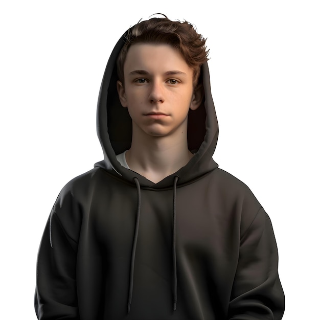 PSD gratuit rendering numérique 3d d'un adolescent dans un capuchon noir isolé sur un fond blanc