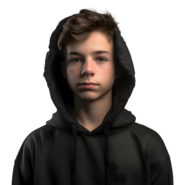 PSD gratuit rendering numérique 3d d'un adolescent dans un capuchon noir isolé sur un fond blanc