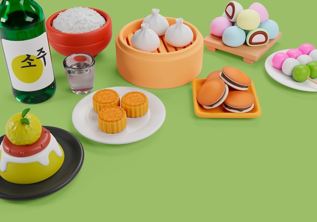 Rendu 3D de délicieux plats asiatiques