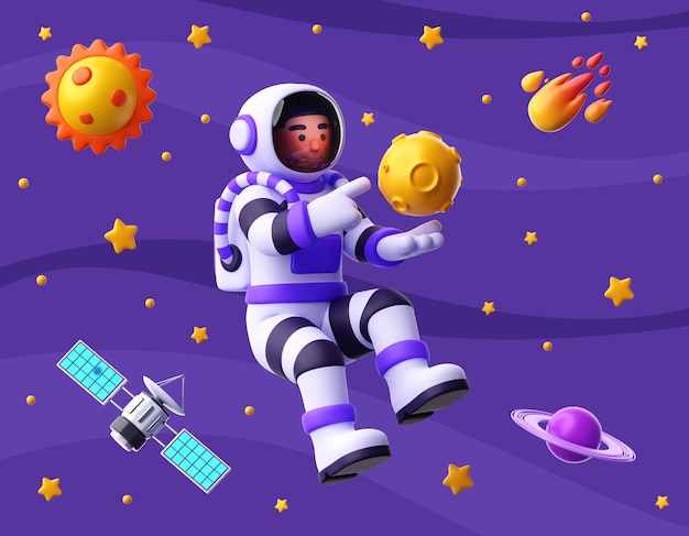 PSD gratuit rendu 3d du personnage de l'astronaute