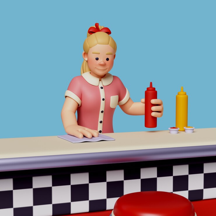 PSD gratuit rendu 3d du personnage de serveuse du restaurant