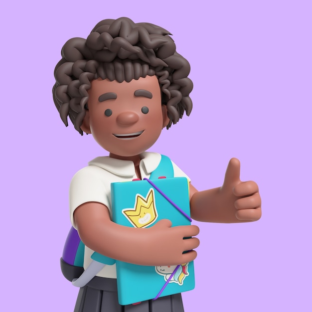 PSD gratuit rendu 3d d'une fille afro en classe