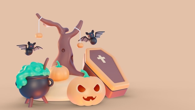 PSD gratuit rendu 3d fond d'halloween avec des éléments effrayants