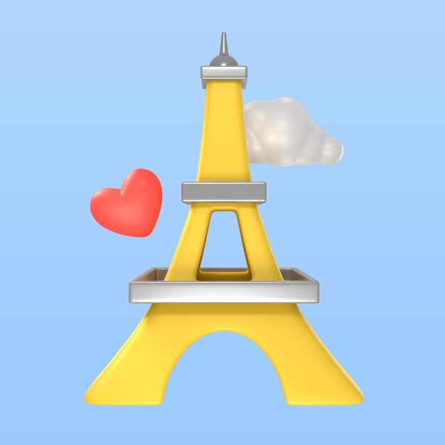 rendu 3d de l'icône de la tour eiffel de la saint-valentin