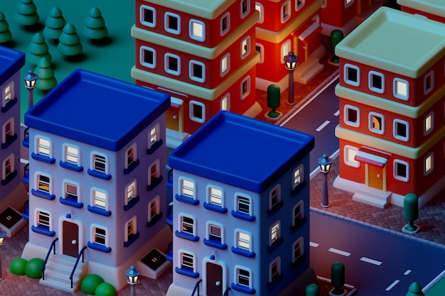 Rendu 3D de l'illustration du paysage nocturne