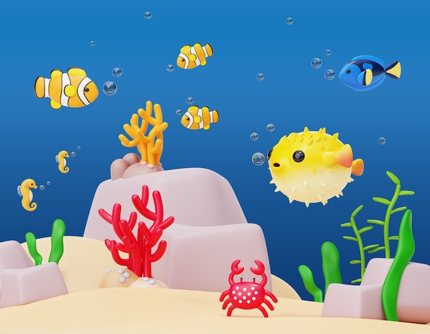 Rendu 3D de l'illustration de la vie marine
